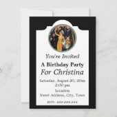 ヴィンテージ誕生日レディーピックピンクのさくらんぼの花 招待状 (正面)