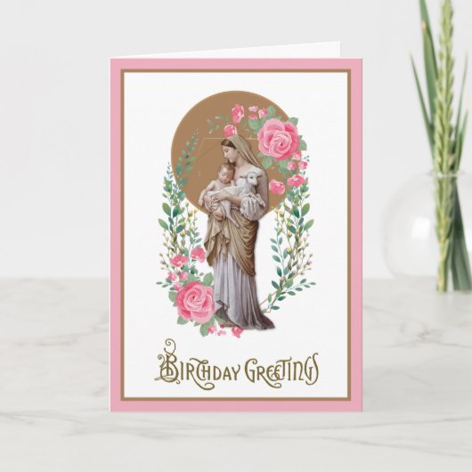 ヴィンテージ誕生日宗教的ヴァージンメアリーフローラカード カード (正面)