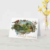 ヴィンテージ誕生日忘れロビン類 カード (黄色い花)