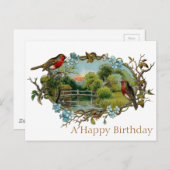 ヴィンテージ誕生日忘れロビン類 ポストカード (正面/裏面)