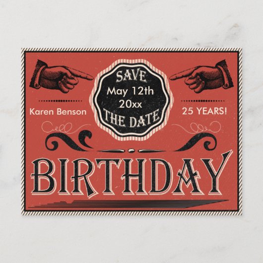 ヴィンテージ誕生日日付の保存 案内ポストカード (正面)