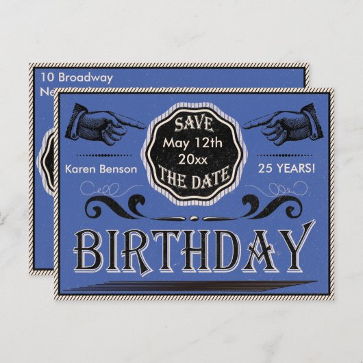 ヴィンテージ誕生日日付の保存 案内ポストカード (正面/裏面)
