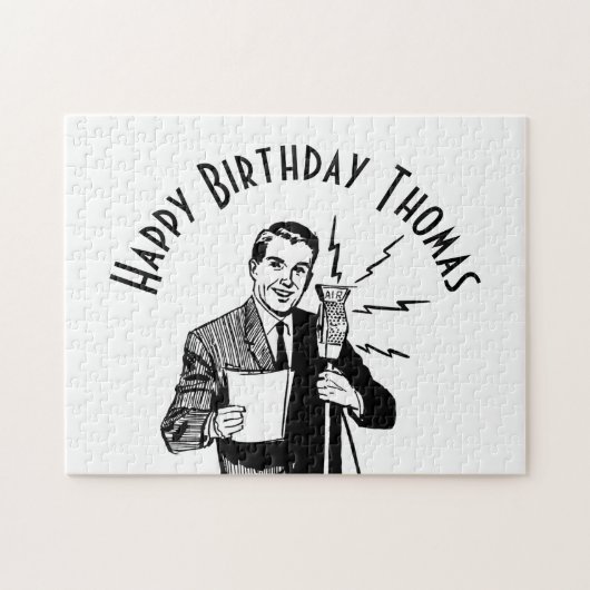 ヴィンテージ誕生日無線アナウンサー ジグソーパズル (横)
