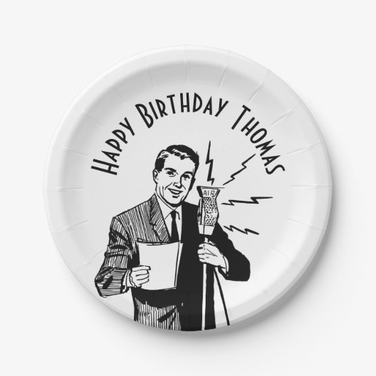ヴィンテージ誕生日無線アナウンサー ペーパープレート (正面)