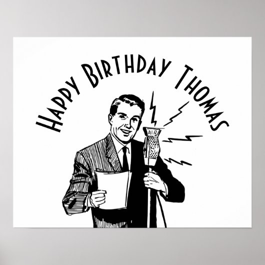 ヴィンテージ誕生日無線アナウンサー ポスター (正面)