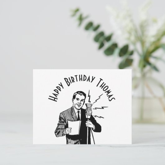 ヴィンテージ誕生日無線アナウンサー ポストカード (スタンド正面)