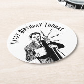 ヴィンテージ誕生日無線アナウンサー ラウンドペーパーコースター (アングル)