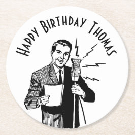ヴィンテージ誕生日無線アナウンサー ラウンドペーパーコースター
