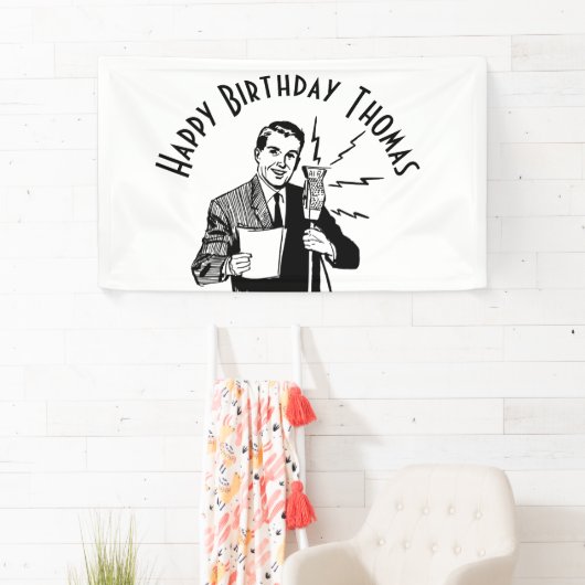 ヴィンテージ誕生日無線アナウンサー 横断幕 (インサイチュ)