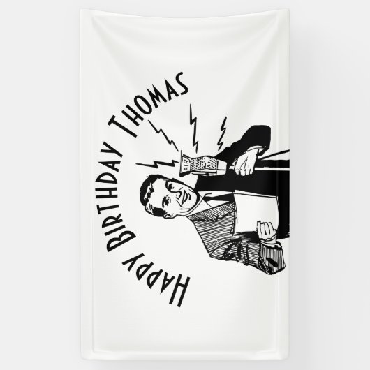 ヴィンテージ誕生日無線アナウンサー 横断幕 (縦)