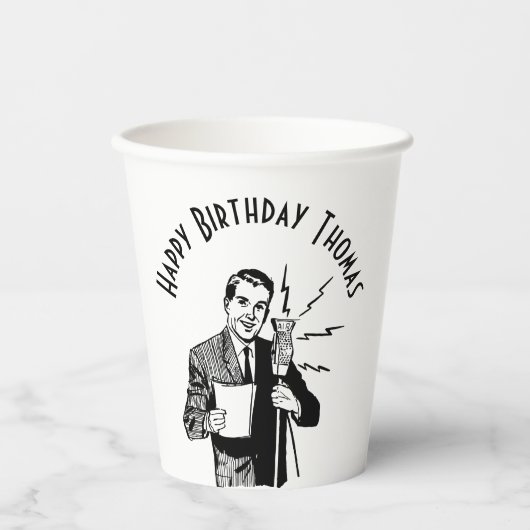ヴィンテージ誕生日無線アナウンサー 紙コップ (正面)
