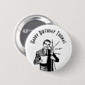 ヴィンテージ誕生日無線アナウンサー 缶バッジ (正面&裏面)