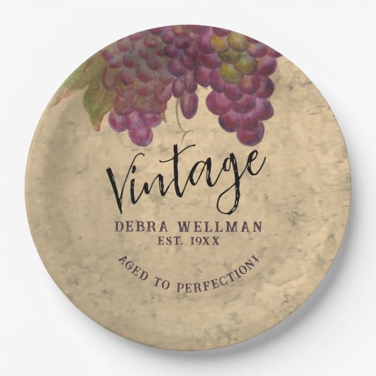 ヴィンテージ誕生日素朴ワインカントリーカスタム ペーパープレート (正面)