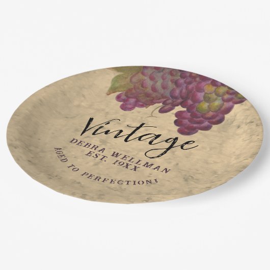 ヴィンテージ誕生日素朴ヴィネヤードワインカントリー ペーパープレート (アングル)