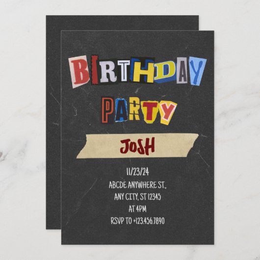 ヴィンテージ誕生日身代金 招待状 (正面/裏面)