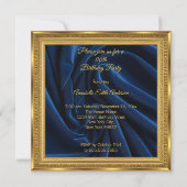 ヴィンテージ誕生日金ゴールドフレームブルージュエルボックス 招待状 (裏面)
