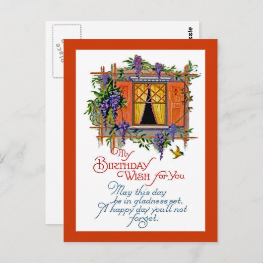 ヴィンテージ誕生日願い ポストカード (正面/裏面)