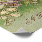 ヴィンテージ誕生日鳥紫の花 ポスター (角)