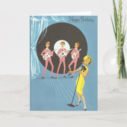 ヴィンテージ誕生日 – 歌誕生日の願い カード (正面)