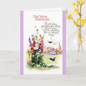 ヴィンテージ誕生日 – 鳥が挨拶をする カード (黄色い花)