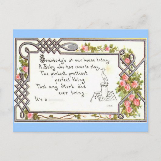 ヴィンテージ誕生発表 – 煙突のコウノトリ 案内ポストカード (正面)