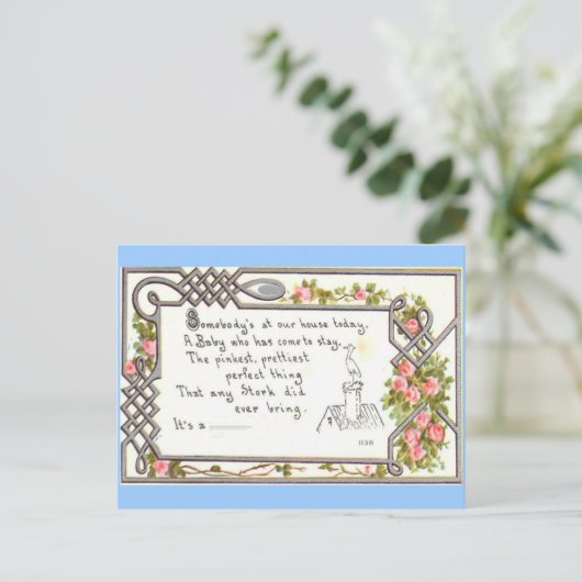 ヴィンテージ誕生発表 – 煙突のコウノトリ 案内ポストカード (スタンド正面)