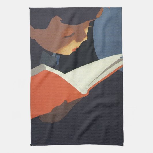 ヴィンテージ読が図書館の本を キッチンタオル (縦)