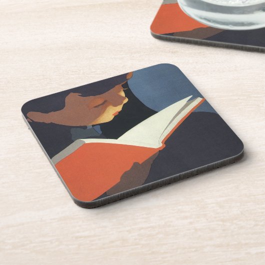 ヴィンテージ読が図書館の本を コースター (左側)