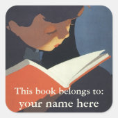 ヴィンテージ読が図書館の本を スクエアシール (正面)
