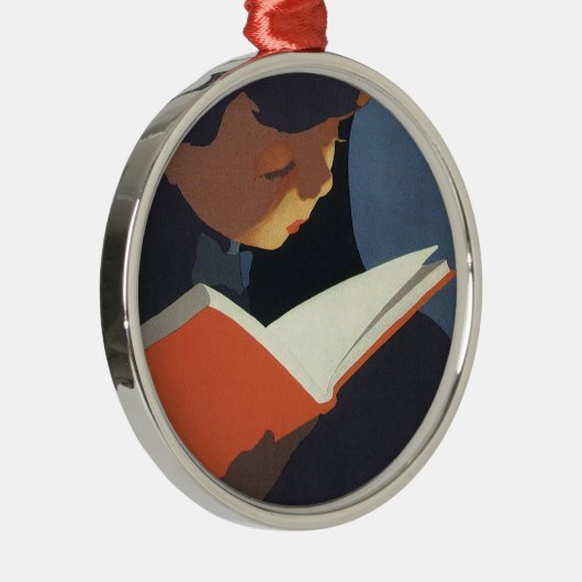 ヴィンテージ読が図書館の本を メタルオーナメント (右)