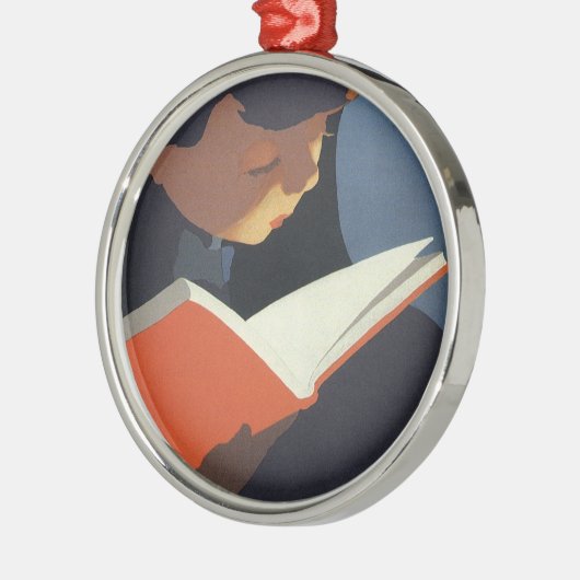 ヴィンテージ読が図書館の本を メタルオーナメント (左)