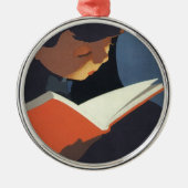 ヴィンテージ読が図書館の本を メタルオーナメント (正面)