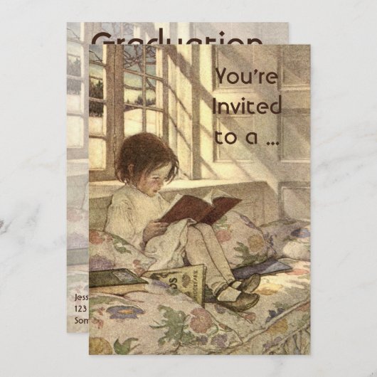 ヴィンテージ読の子どもの卒業招待状 招待状 (正面/裏面)