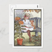 ヴィンテージ読ガールと犬byアン・アンダーソン ポストカード (正面/裏面)