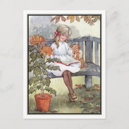 ヴィンテージ読ガールと犬byアン・アンダーソン ポストカード (正面)