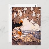 ヴィンテージ読ガールの木の下 ポストカード (正面/裏面)