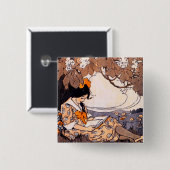 ヴィンテージ読ガールの木の下 缶バッジ (正面&裏面)