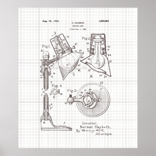 ヴィンテージ読マクベスのランプ特許 ポスター (正面)