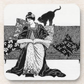 ヴィンテージ読女性の猫 コースター (正面)