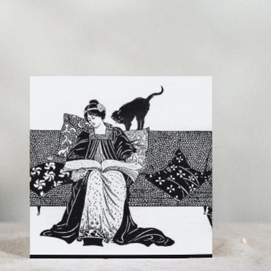 ヴィンテージ読女性の猫 コースター