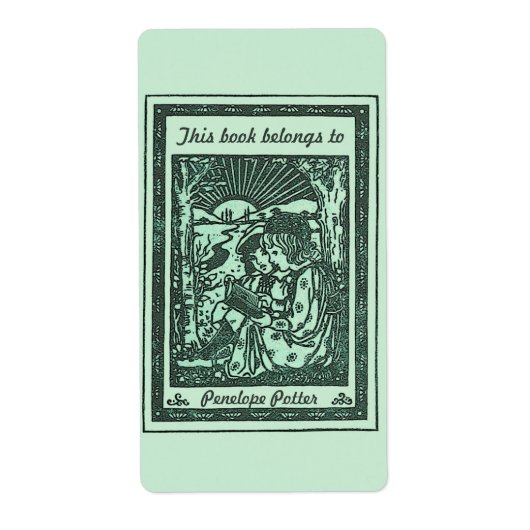 ヴィンテージ読蔵書票インMint Green ラベル (正面)