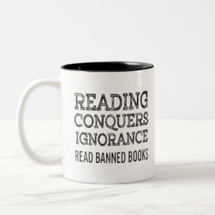 ヴィンテージ読Iが本を読むのを禁おもしろい止 ツートーンマグカップ