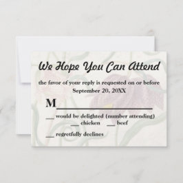 ヴィンテージ調の水彩チェック柄のユリの結婚式RSVP 出欠カード