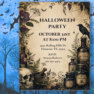 ヴィンテージ調の薬局ハロウィンパーティー 招待状