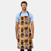 ヴィンテージ調理師ハロウィンキャットカボチャフクロウおもしろい エプロン (着用した状態)