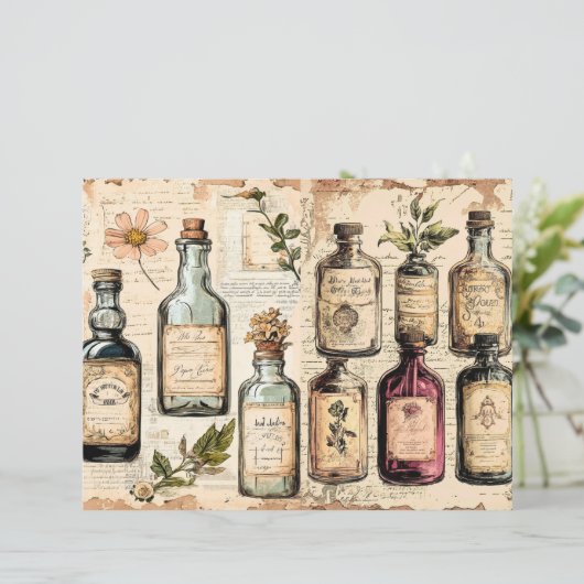 ヴィンテージ調薬局の花を飾ったジャンクジャーナルペーパー (スタンド正面)