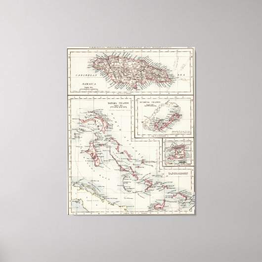 ヴィンテージ諸カリブの島地図（1906年） キャンバスプリント (正面)