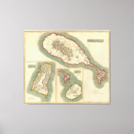 ヴィンテージ諸島地図カリブの キャンバスプリント (正面)