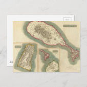 ヴィンテージ諸島地図カリブの ポストカード (正面/裏面)