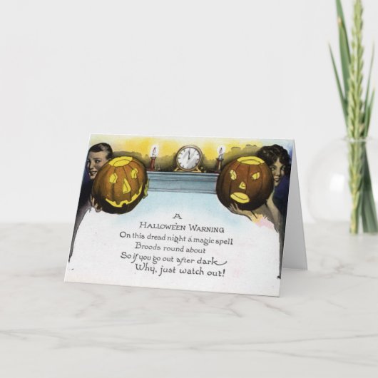 ヴィンテージ警告ハロウィーンの挨拶/ノートカード カード (正面)